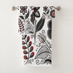 Flores y hojas de perro en rojo y negro