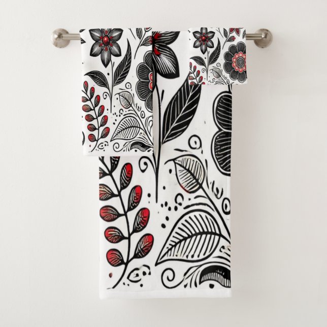 Flores y hojas de perro en rojo y negro (In situ)