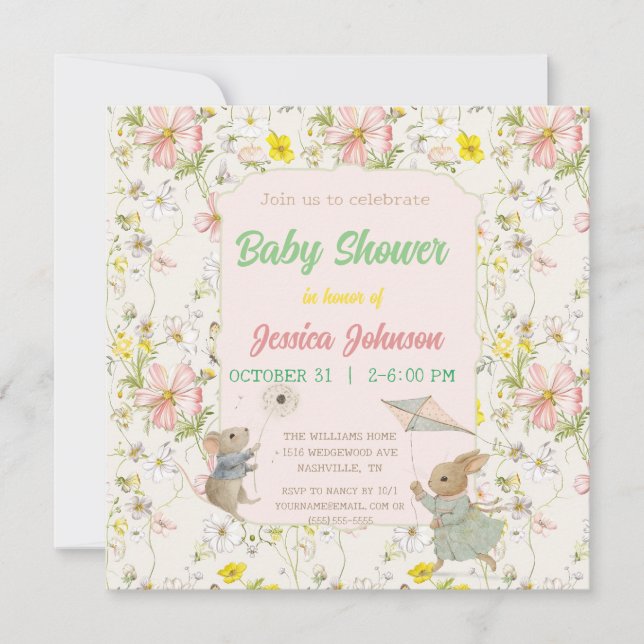 flores y hojas delicadas al estilo chino Invitar (Anverso)