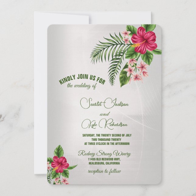 Flores y hojas tropicales invitaciones a la boda (Anverso)