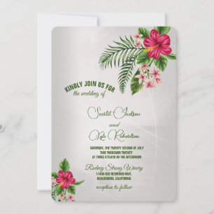 Flores y hojas tropicales invitaciones a la boda