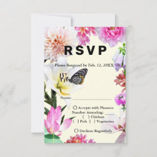 Flores y mariposa acuarela Boda RSVP y Menú