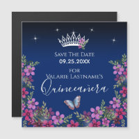 Flores y mariposa Quinceanera Salven la fecha