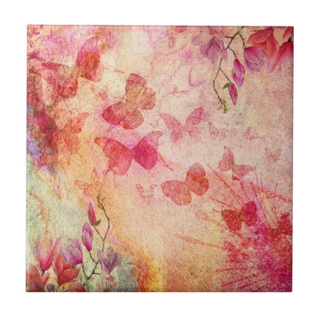 Flores Y Mariposas Acuarela, Azulejos Cerámicos (Frente)