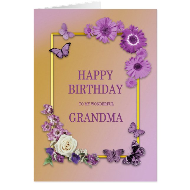 Flores y mariposas de cumpleaños de la abuela (Frente)