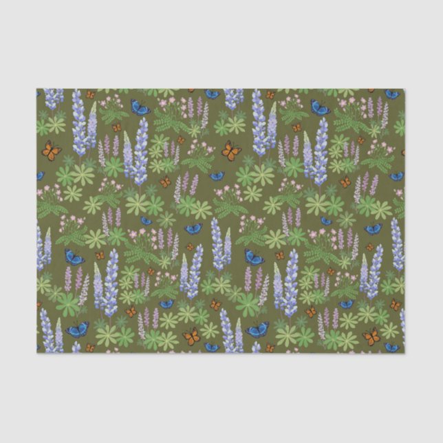 Flores y mariposas desacoplan el altramuz de papel (Anverso)