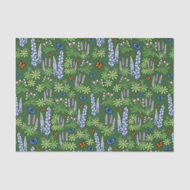 Flores y mariposas desacoplan el altramuz de papel (Anverso)