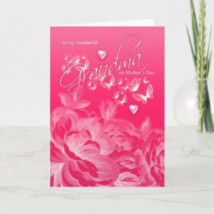 Flores y mariposas en la tarjeta del día de la abu