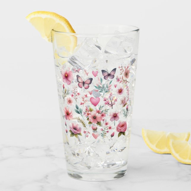 Flores y mariposas femeninas rosas (Anverso (hielo))