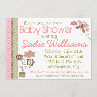Flores y mariposas Invitación a Baby Shower