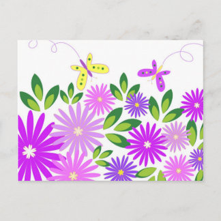 Flores y mariposas - Postal