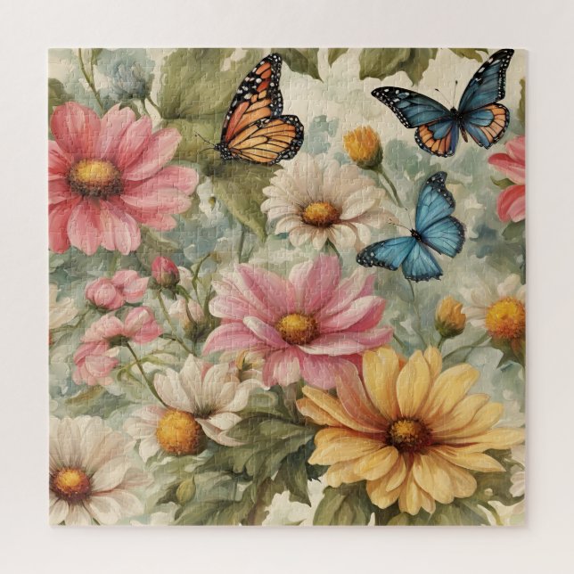 Flores Y Mariposas Rompecabezas De Trabajo De Arte (Vertical)