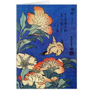 Flores y pájaro, Hokusai