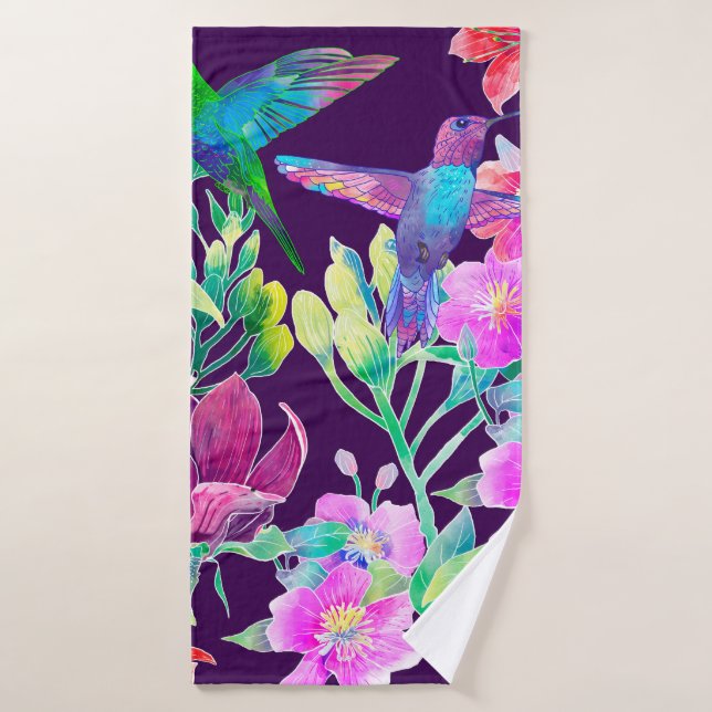 Flores y pájaros exóticos (Toalla de baño)