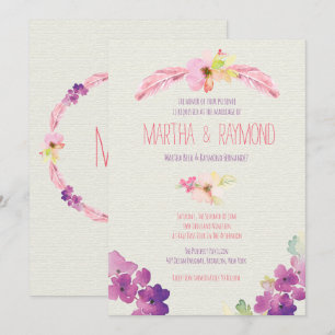 Flores y plumas, invitaciones de bodas