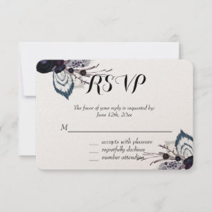 Flores y plumas púrpura RSVP