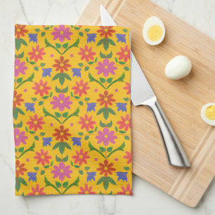 Flores y puntos de polka en toalla de cocina amari