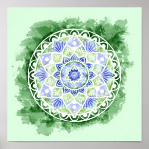 Flores y puntos Mandala - Impresión acuarela