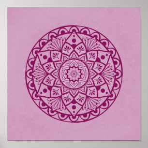 Flores y puntos Mandala - Impresión rosa Fuschia