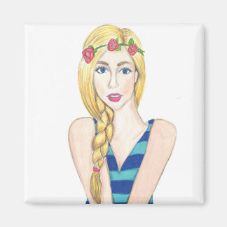 Flores y rayas - imán cuadrado de 2 pulgadas