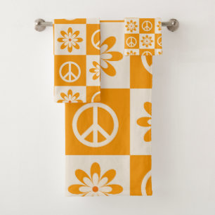 Flores y Signos de Paz Groovy de Cuadros Naranja