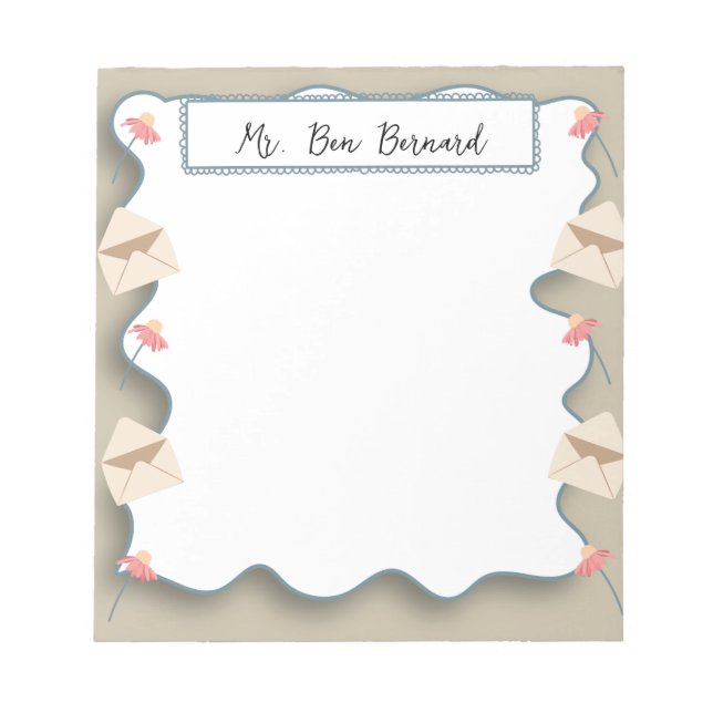 Flores y sobres elegantes con Bloc de notas con no (Frente)