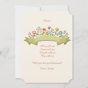 Flores y tarjeta de solicitud de dama de honor de