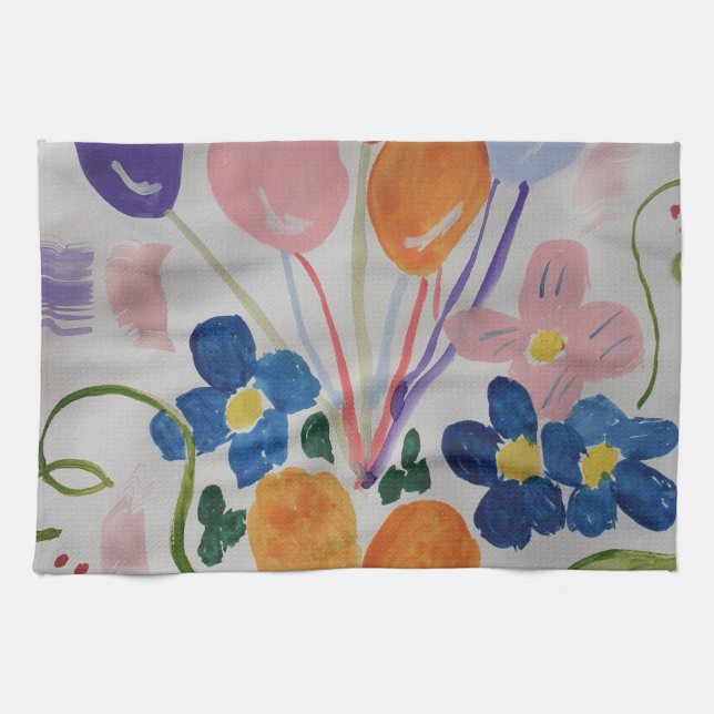 Flores y toalla de té de globos (Horizontal)