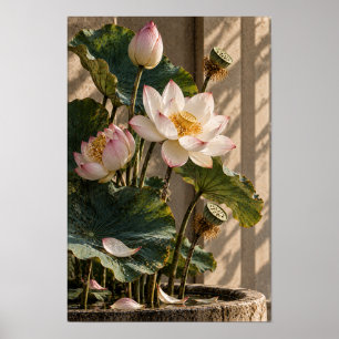 Flores y vainas de semillas de loto rosa Arte de p