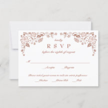 Florid Frame Wedding RSVP Card Faux Rosa Gold