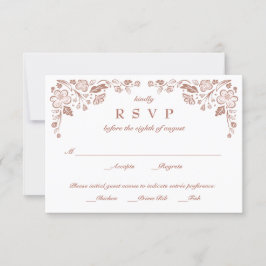 Florid Frame Wedding RSVP Card Faux Rosa Gold