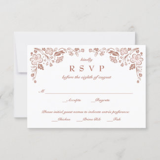 Florid Frame Wedding RSVP Card Faux Rosa Gold