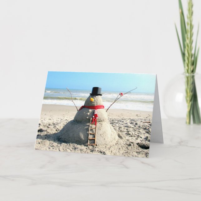 Florida Beach Snowman y el elfo - Tarjeta de felic (Anverso)
