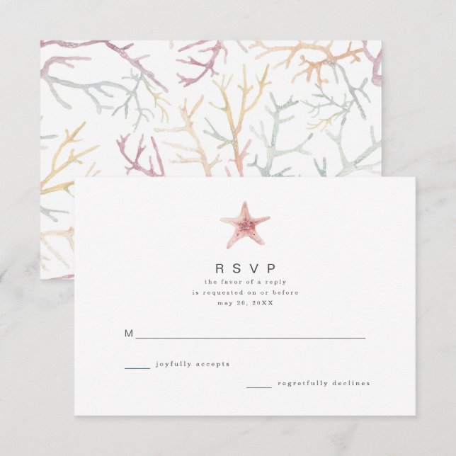 Florida Beach Watercolor Wedding RSVP (Anverso / Reverso)