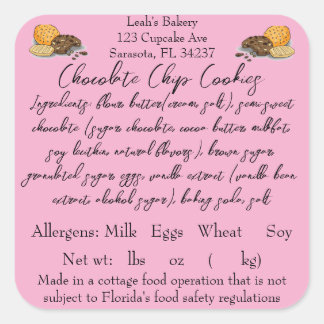 FLORIDA Cottage Food Law Etiqueta de panadero de 3