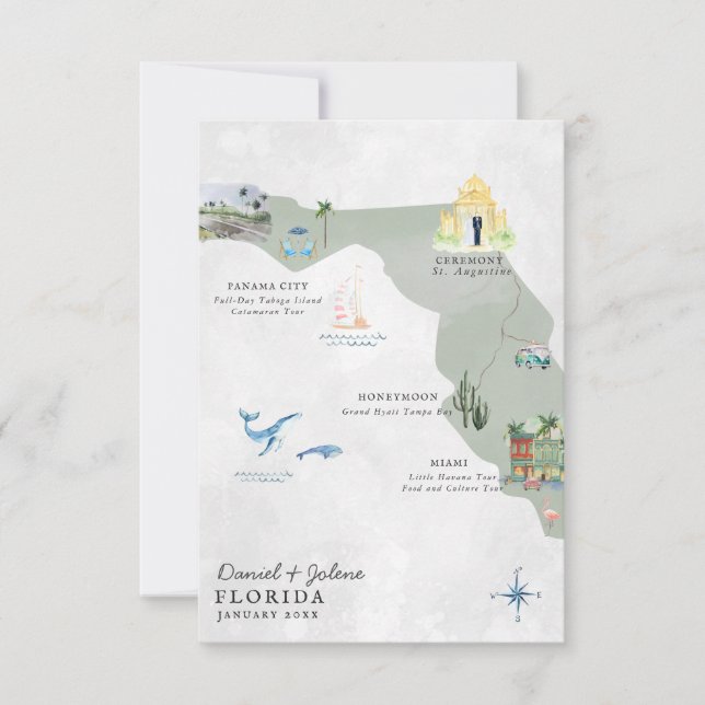 Florida | Mapa Itinerario de Boda de Destino (Anverso)