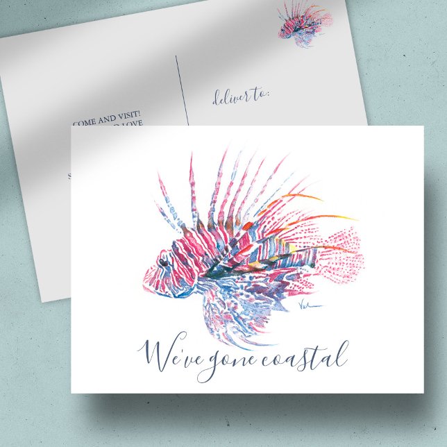 Florida Nuevas Tarjetas de Dirección Acuarela Fish (New address cards watercolor lion fish art by Victoria Grigaliunas Do Tell A Belle)