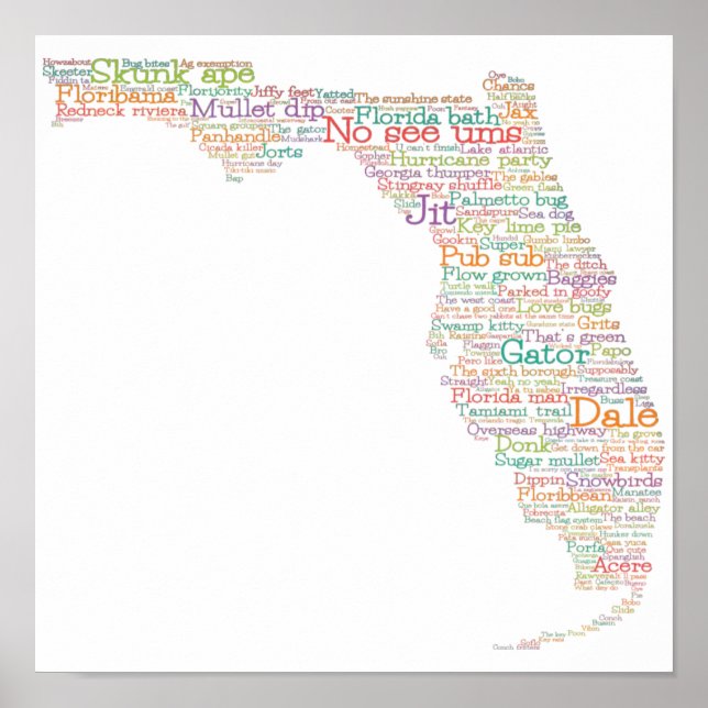 Florida USA: Mapa de arte de palabras jerárquicas (Frente)