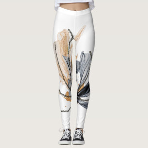 Floriente Diseño Leggings Colores Negros y Oro