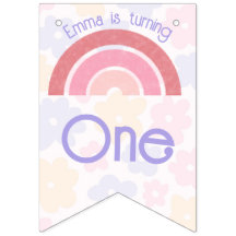 Floriente pancarta de cumpleaños con arco iris