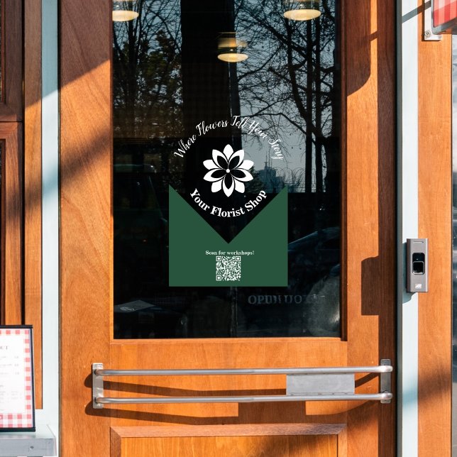 Florismo verde y blanco 🌸, Rótulo de vinilo en Pe (🌸Green & White Florist, Custom Cling Vinyl Sign, 
Workshop Promotion)