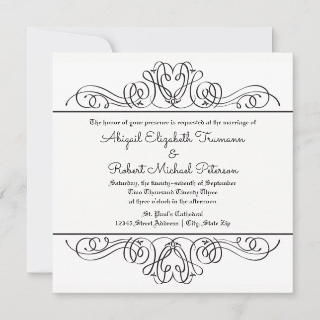 Floritura Floral Formal - Invitación de Boda (Anverso)