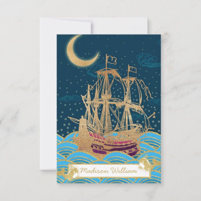 Flota naval bajo la luz de la luna con pequeñas ba (Anverso)