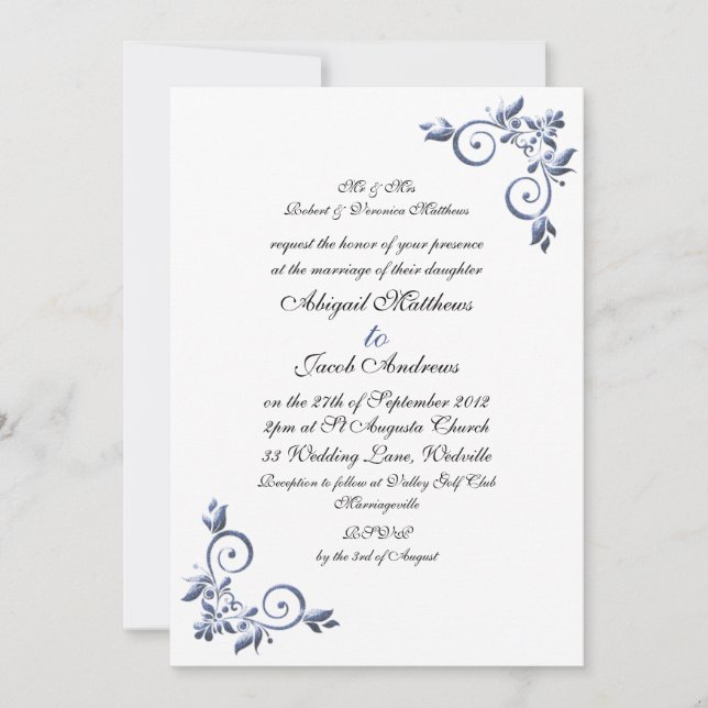 Flourish azul de la invitación real elegante de la (Anverso)