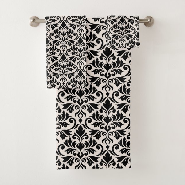 Flourish Damask Pattern Black on Cream (In situ)