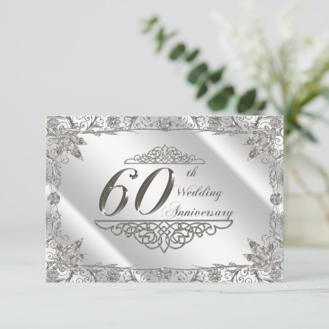 Flourish Diamond 60° Aniversario del Boda RSVP (Anverso de pie)