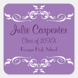 Flourish en morado y blanco - Pegatina de graduaci