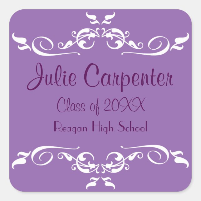 Flourish en morado y blanco - Pegatina de graduaci (Anverso)