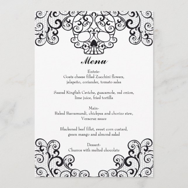 Flourish menú de la boda del cráneo 5x7 de lujo" (Anverso)