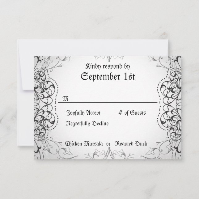Flourish RSVP Bride & Groom Skeleton Cards (Anverso)